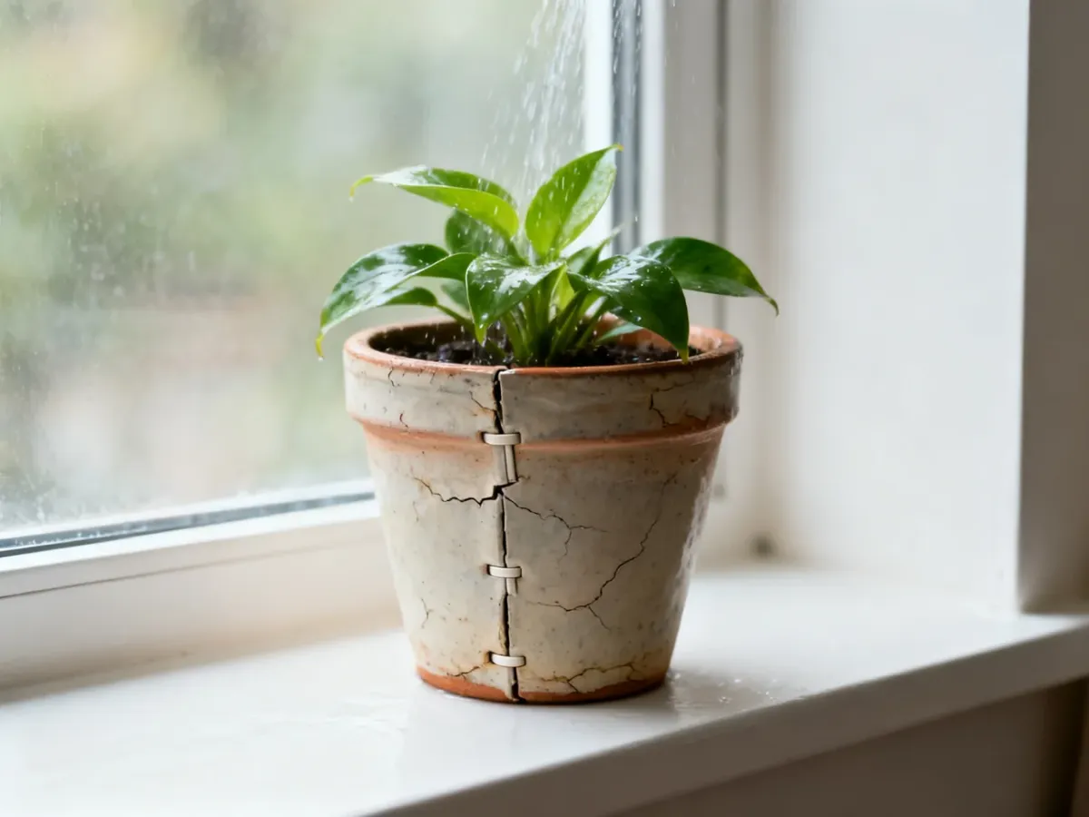 Pielęgnacja naprawionej doniczki ceramicznej z rośliną