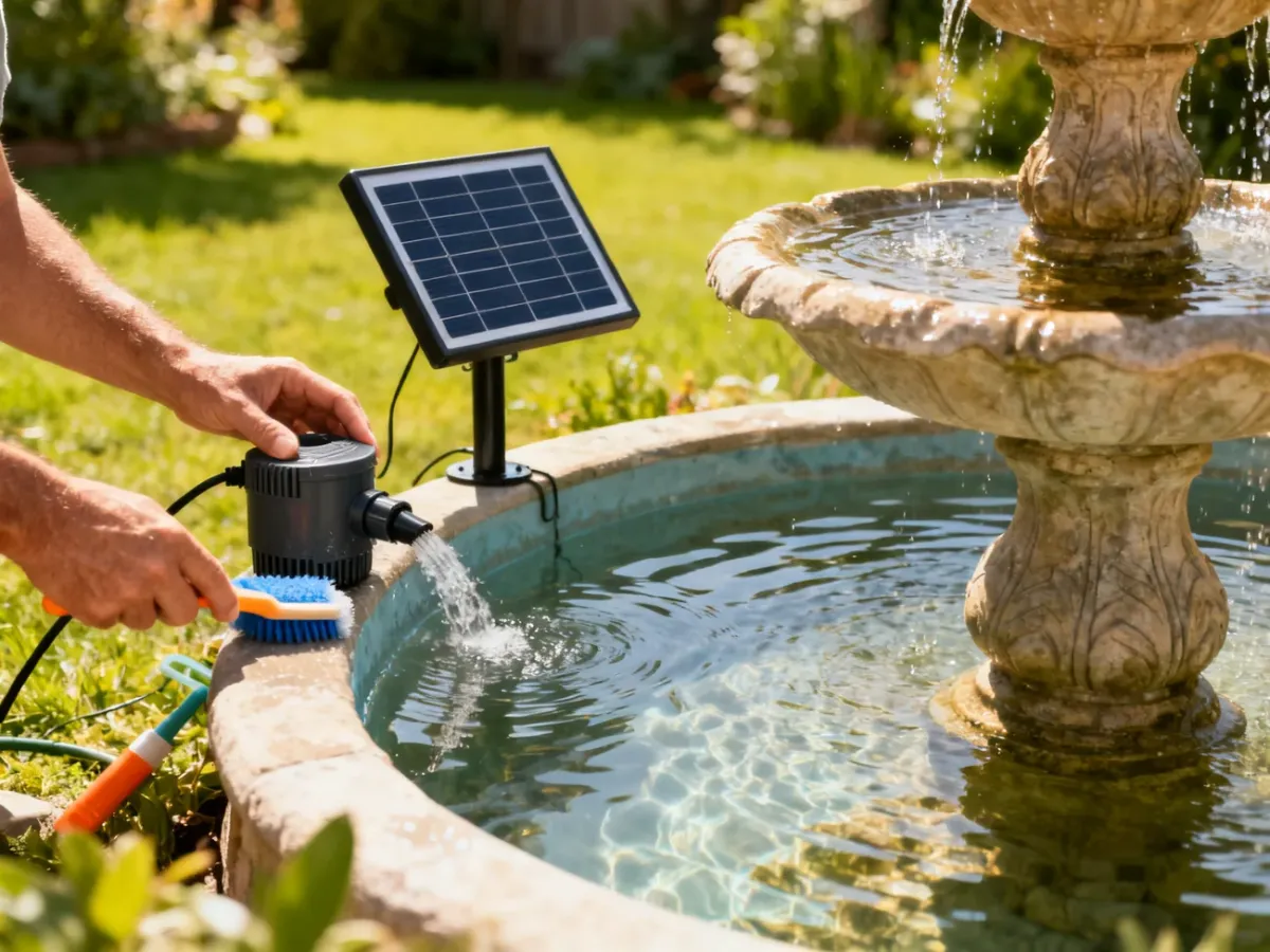 Czyszczenie pompy i filtra w solarnej fontannie ogrodowej