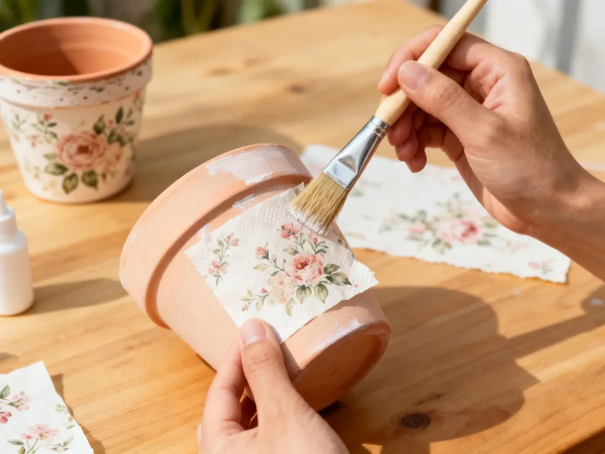 Dekorowanie doniczki techniką decoupage